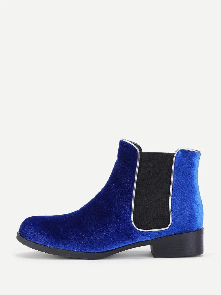 Round Toe Velvet Chelsea Boots