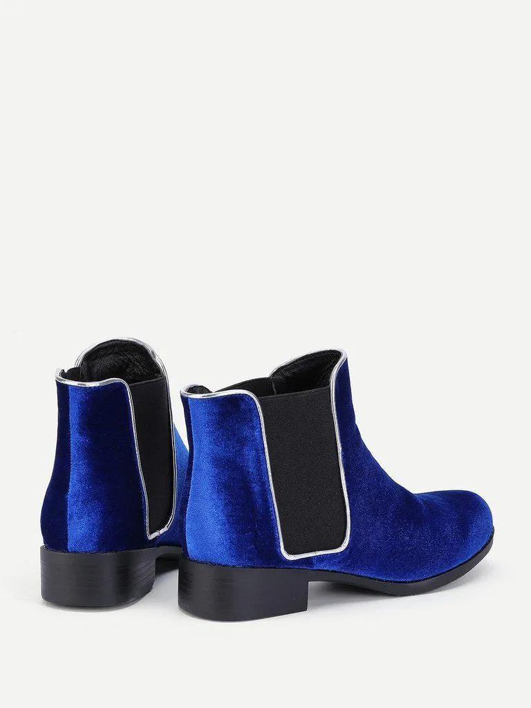 Round Toe Velvet Chelsea Boots