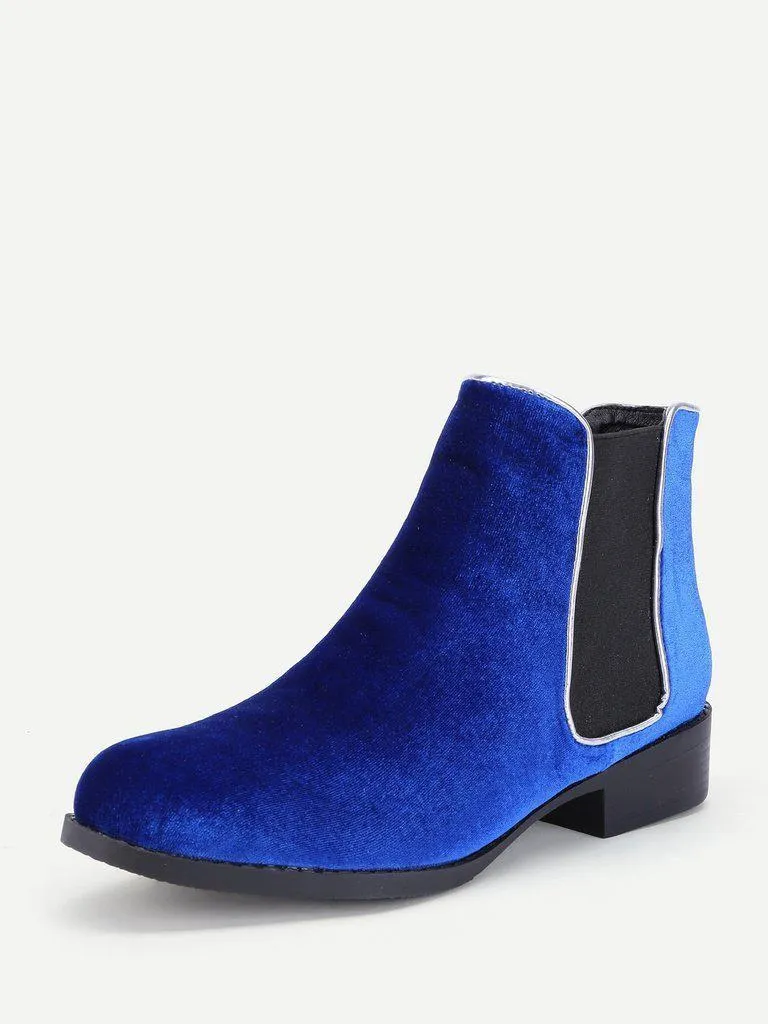 Round Toe Velvet Chelsea Boots