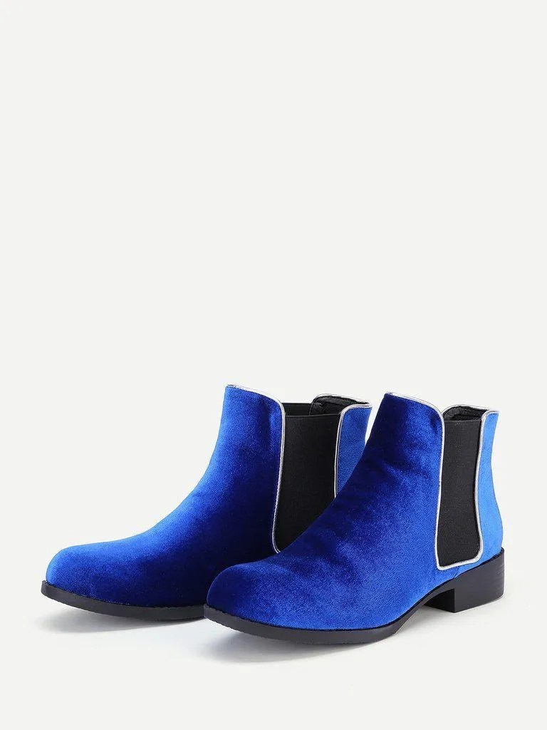 Round Toe Velvet Chelsea Boots