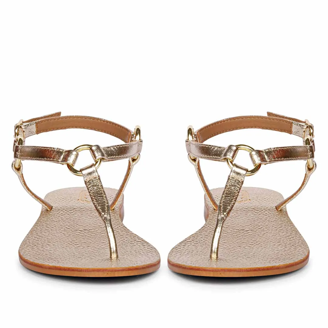 Saint Coretta Golden O-Ring Platin Leather Sandals