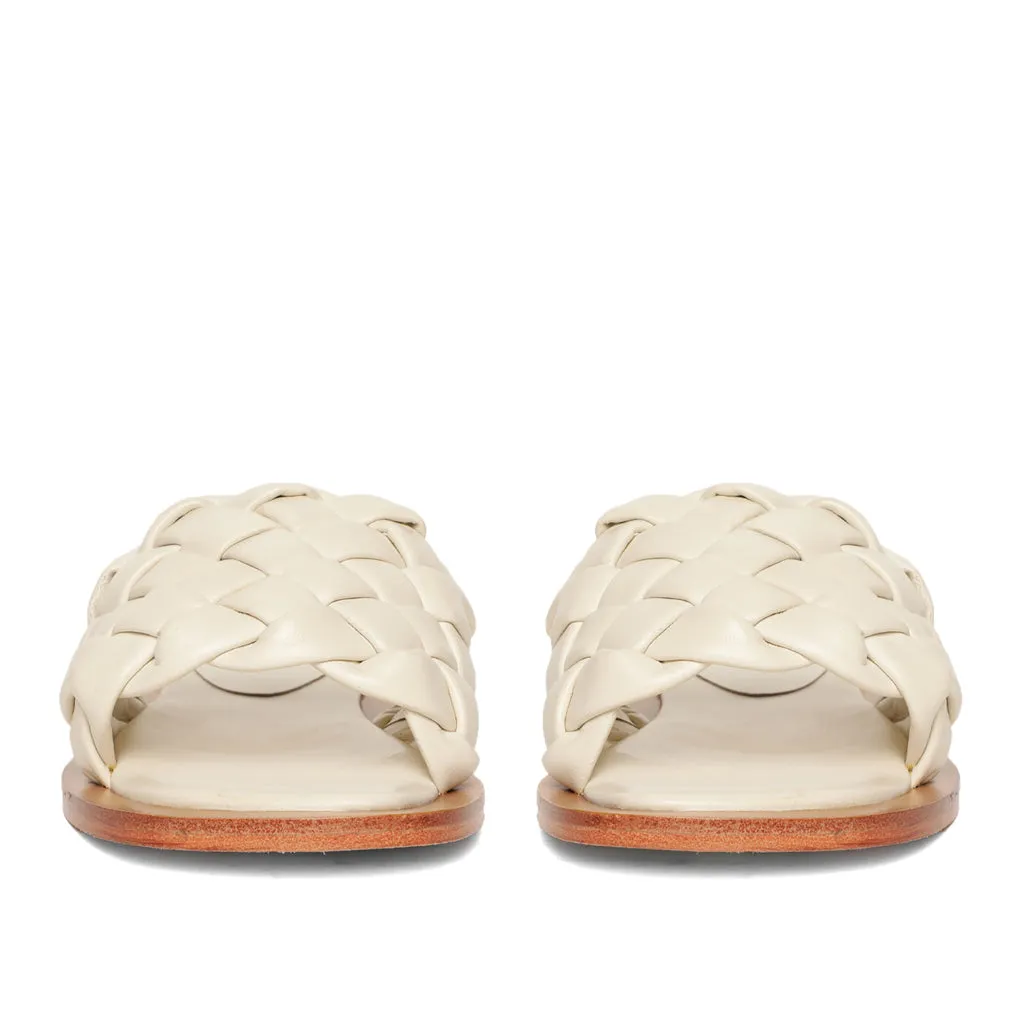 Saint Edetta White Woven Leather Sliders