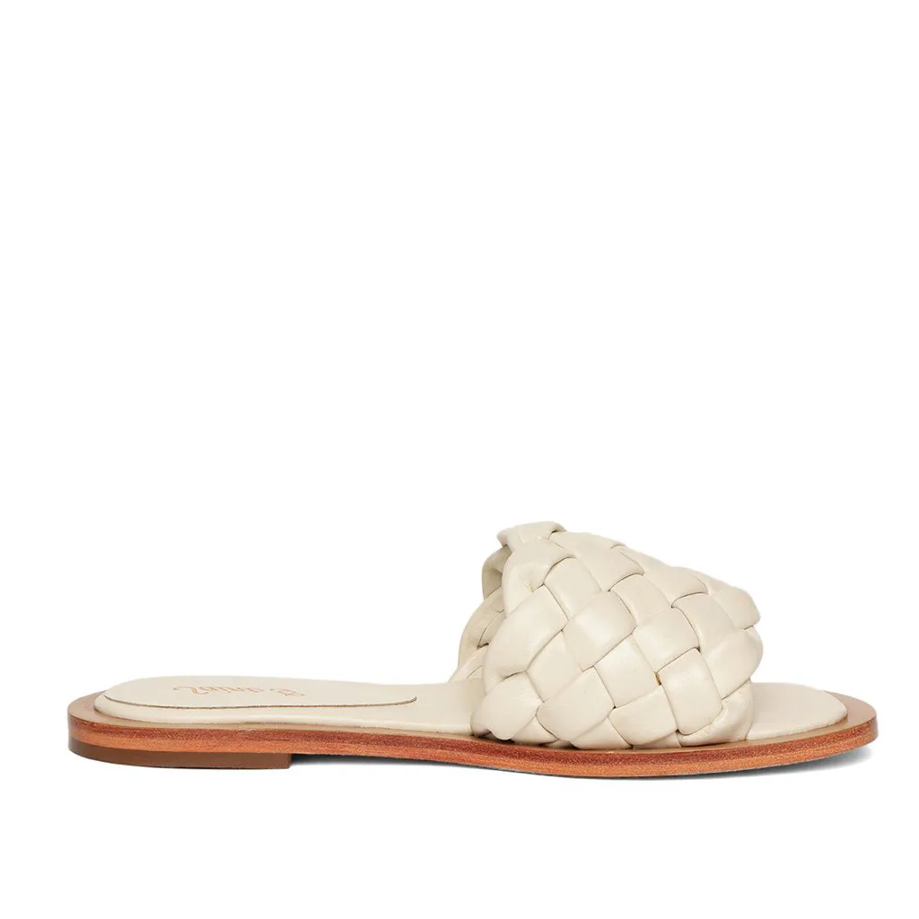 Saint Edetta White Woven Leather Sliders