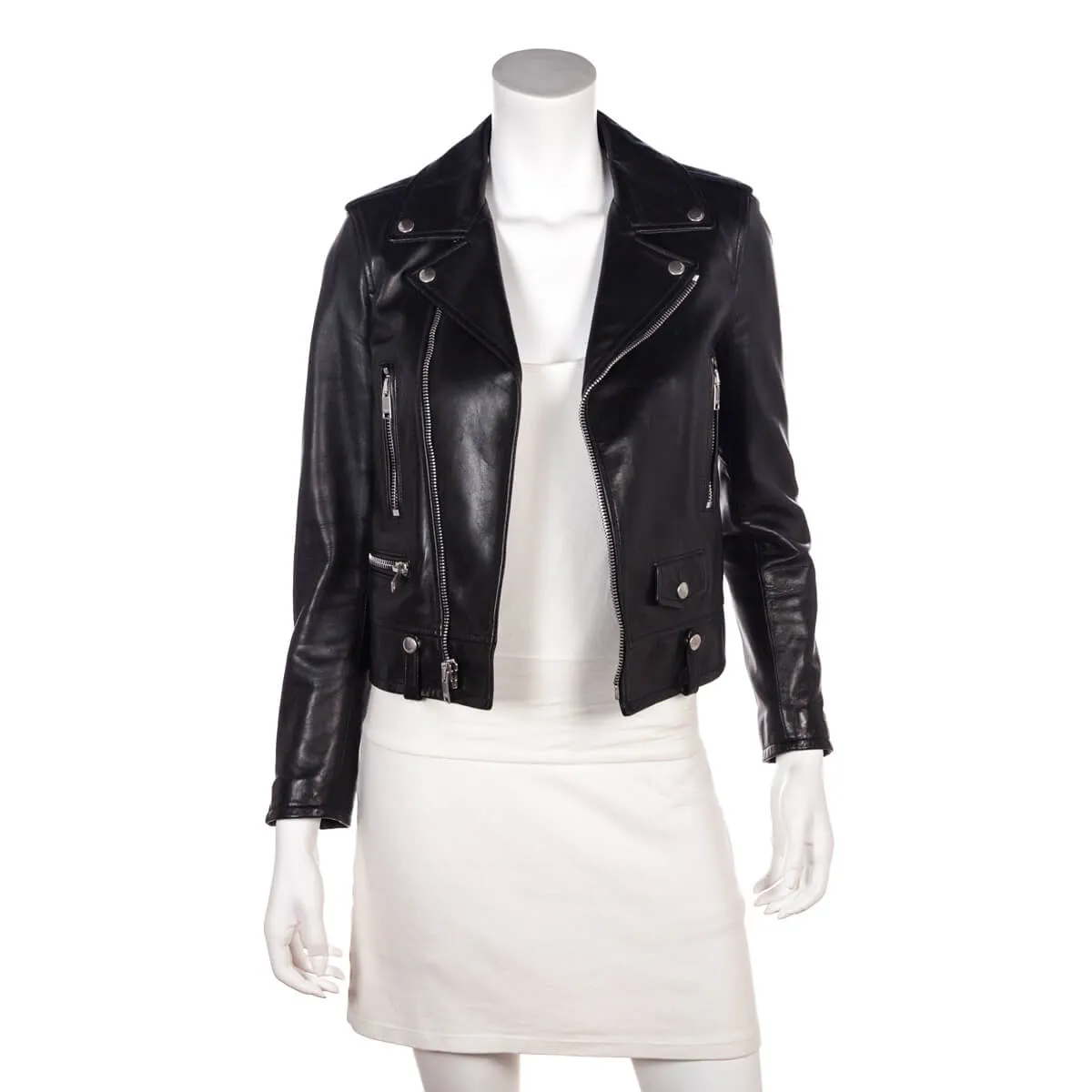 Saint Laurent Black Lamb Leather Biker Jacket Size S | FR 38