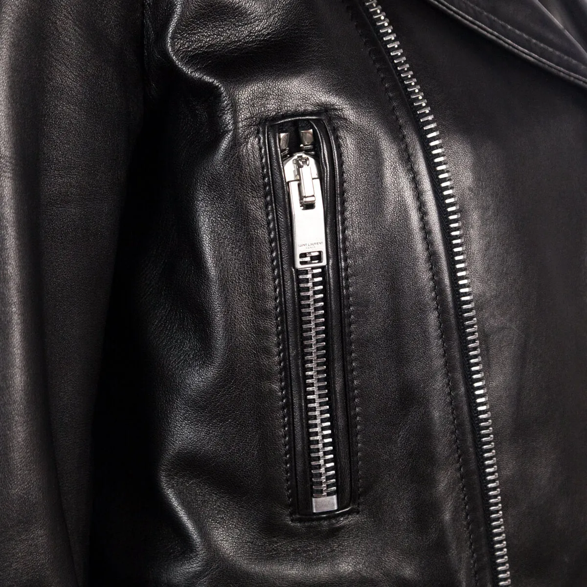 Saint Laurent Black Lamb Leather Biker Jacket Size S | FR 38