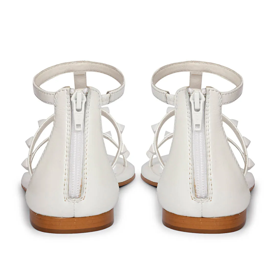 Saint Opal White Pyramid Stud Patent Leather Sandals