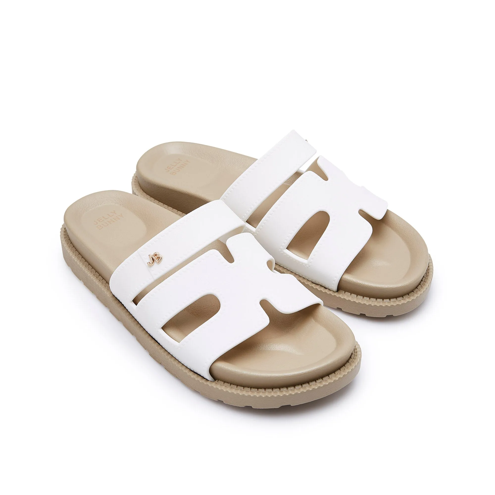 Sena Plain Flat Sandals Check White