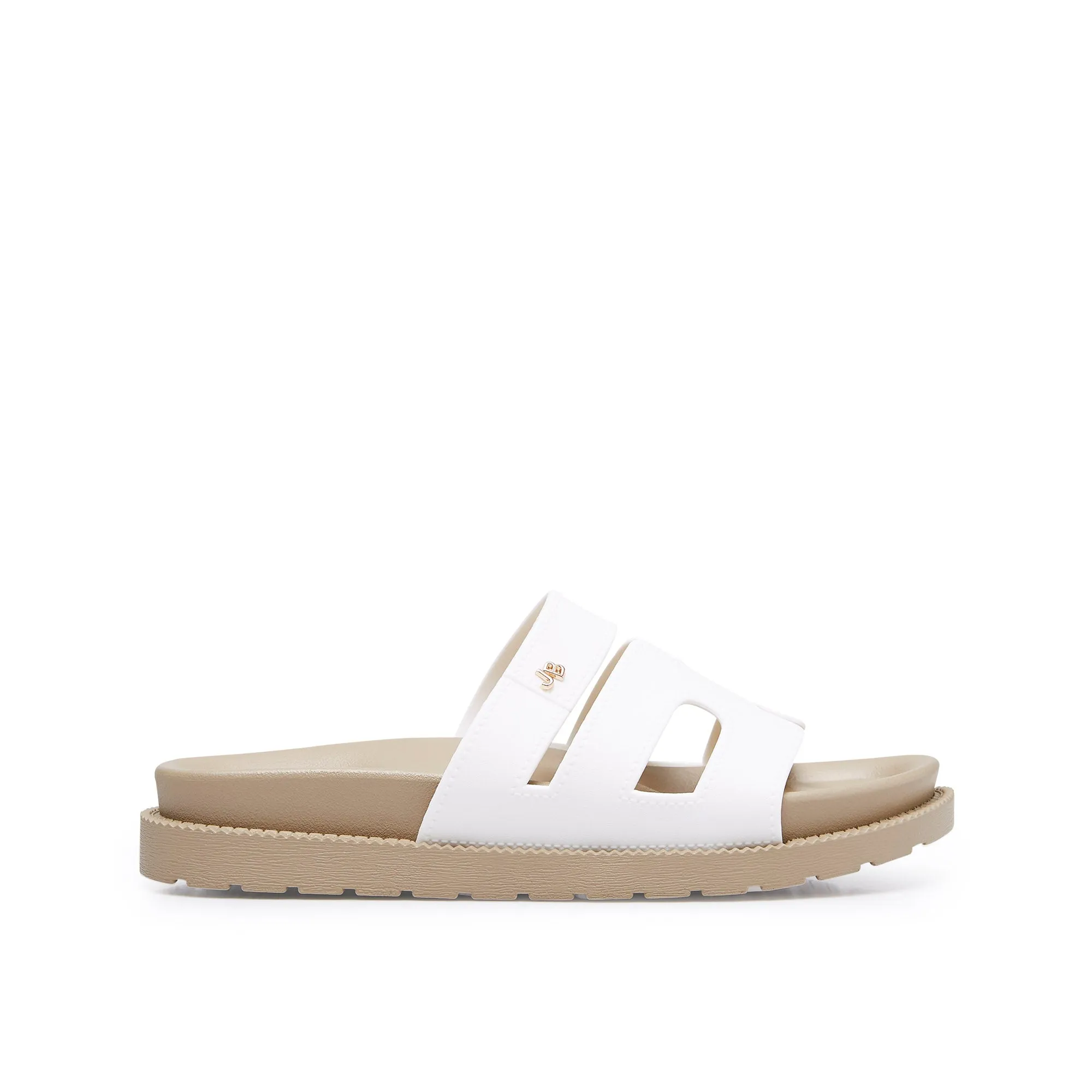 Sena Plain Flat Sandals Check White