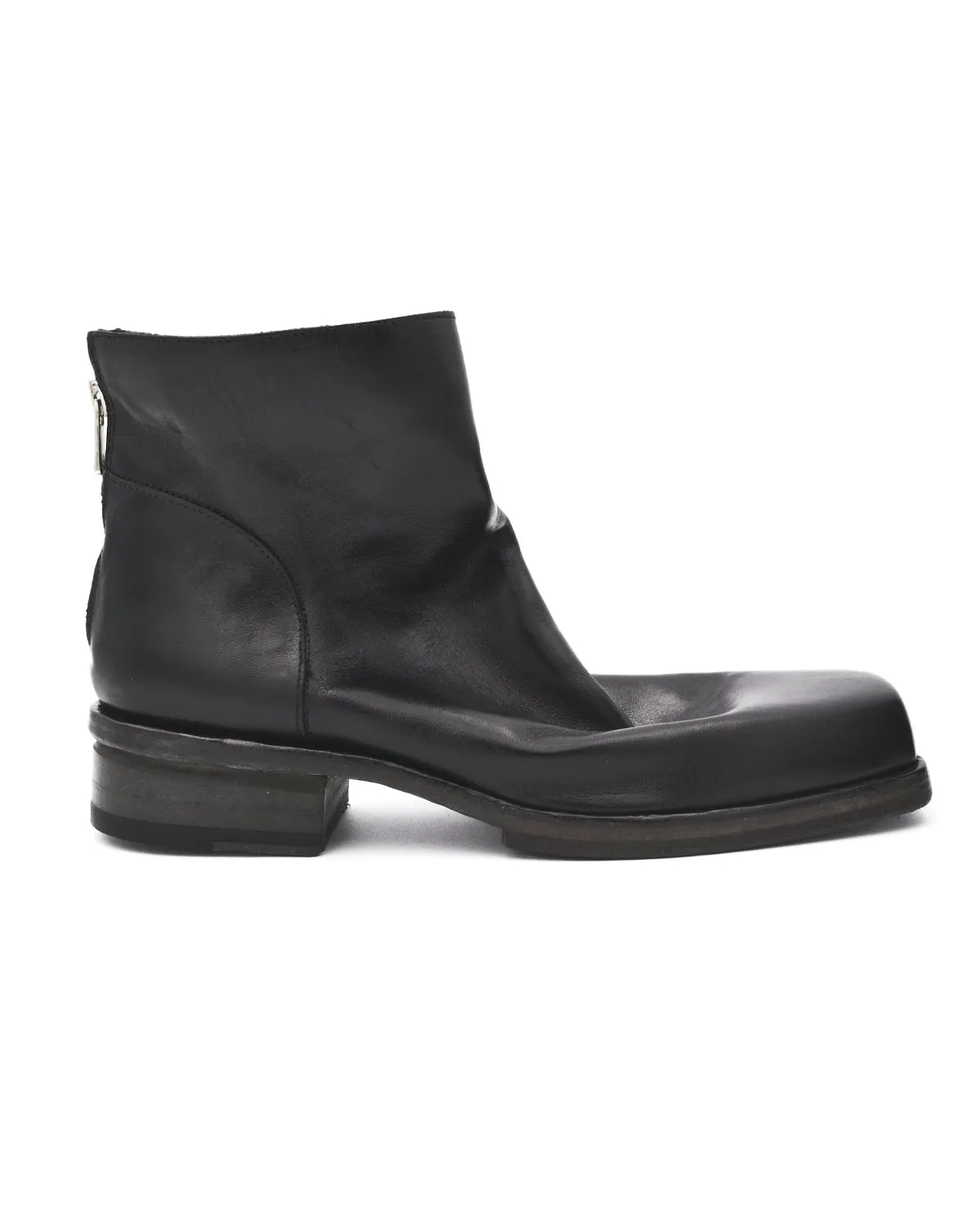 Shoto Black Square Toe Back Zip Low Ankle Boot