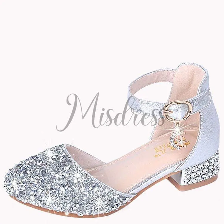 Silver/Pink Glitter Rhinestone High Heel Baby Kids Princess Party Shoes Wedding Flower Girl Shoes