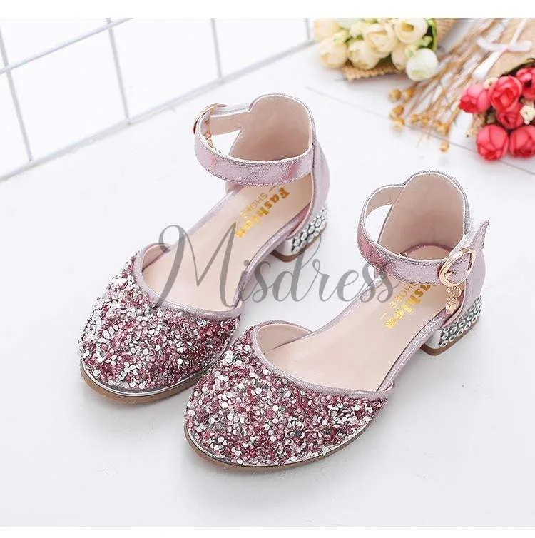 Silver/Pink Glitter Rhinestone High Heel Baby Kids Princess Party Shoes Wedding Flower Girl Shoes