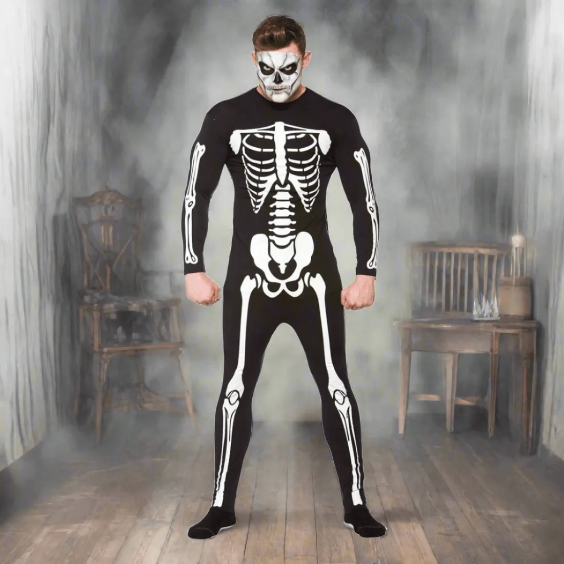 Skeleton Jumpsuit Adults Unisex Fancy Dress Halloween Fun Costume