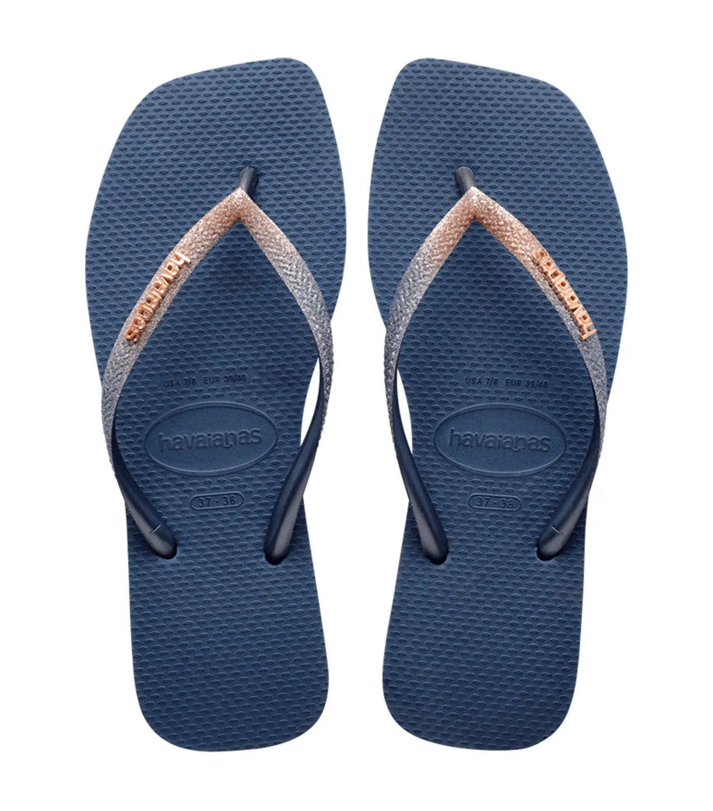 Slim Square Glitter Flip Flops Indigo Blue