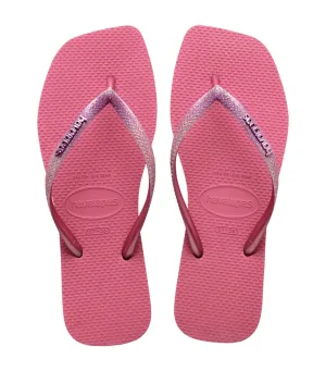 Slim Square Glitter Flip Flops Velvet Rose