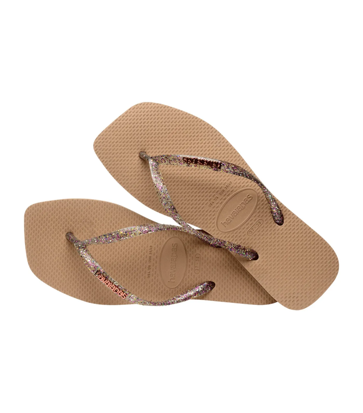 Slim Square Logo Metallic Flip Flops Rose Gold