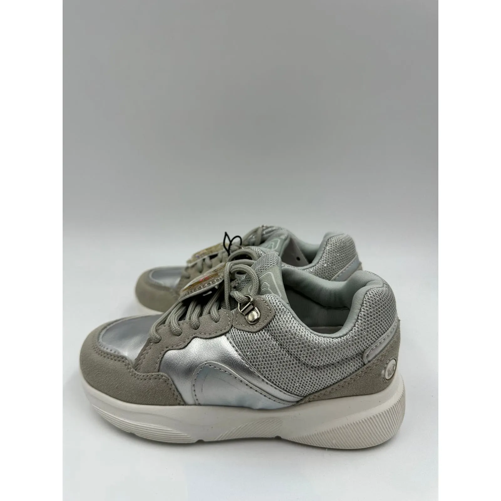 Small Kid Size 13, Silver Sneaker w/ Sparkles, Gray Suede Trim & Star Charm