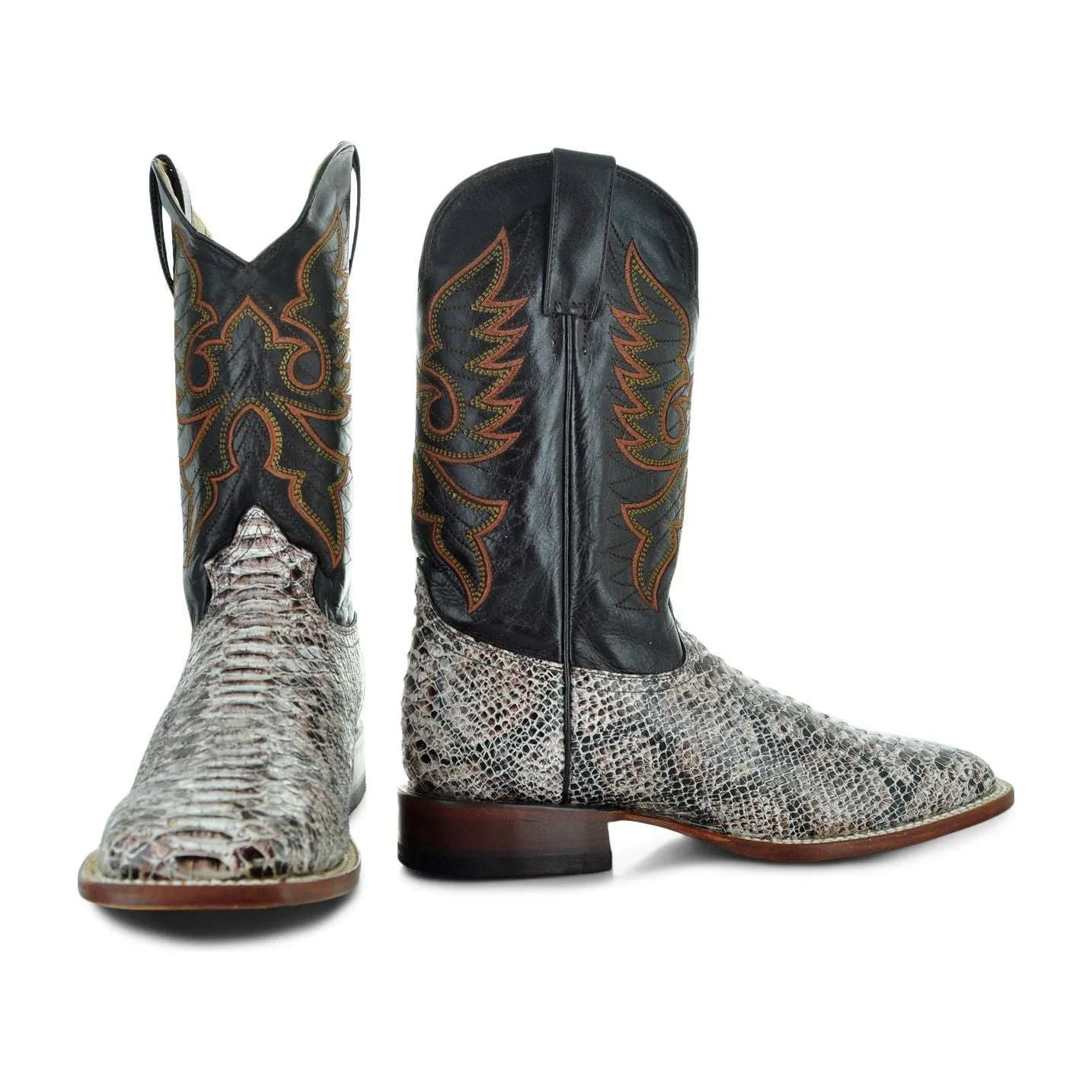 Soto Boots Men's White Python Print Square Toe Cowboy Boots H8004