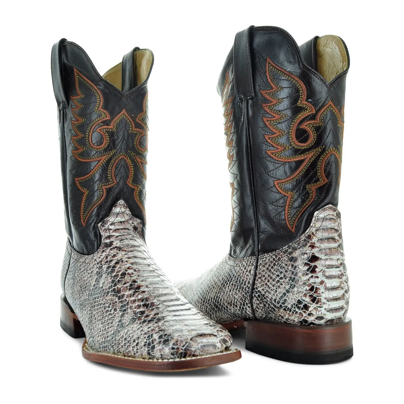 Soto Boots Men's White Python Print Square Toe Cowboy Boots H8004