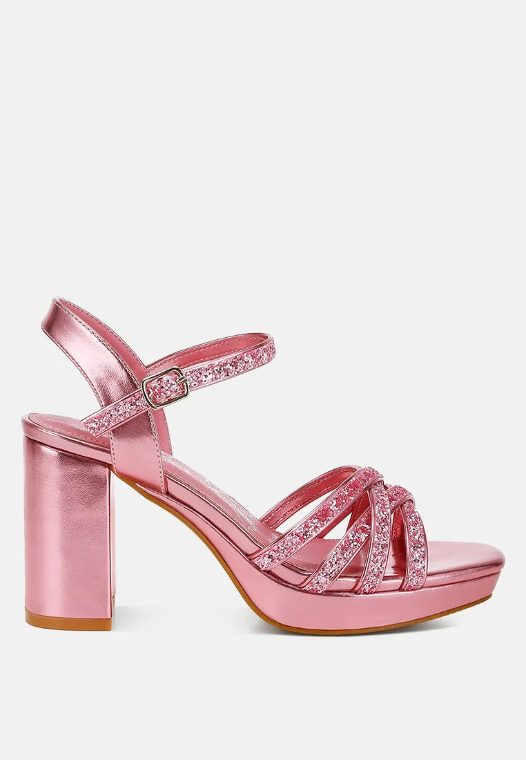 Sparks Fly Glitter Strappy Block Sandals