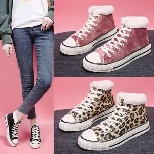 Sponge Cake Thick Bottom Korean Version Plus Velvet Thick Leopard Print Women's Sneakers