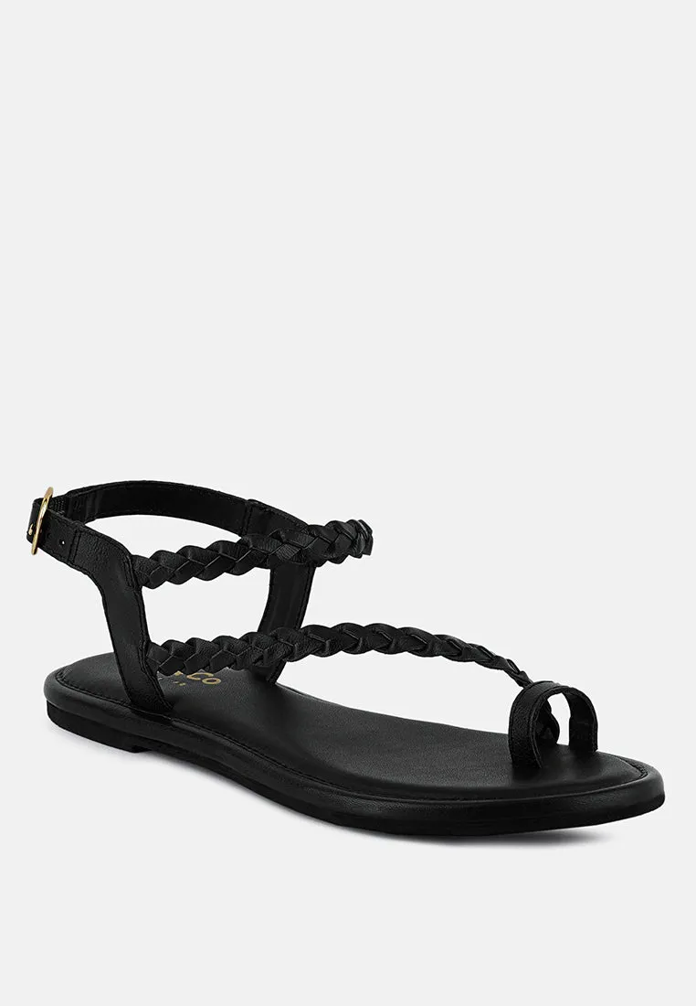 STALLONE Black Braided Flat Sandals