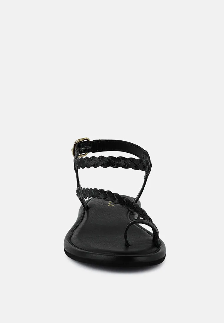 STALLONE Black Braided Flat Sandals