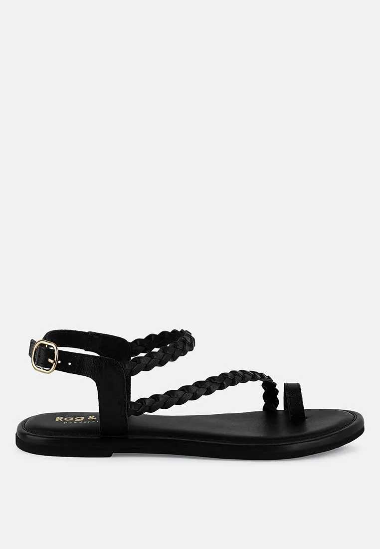 STALLONE Black Braided Flat Sandals