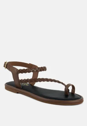 STALLONE Tan Braided Flat Sandals