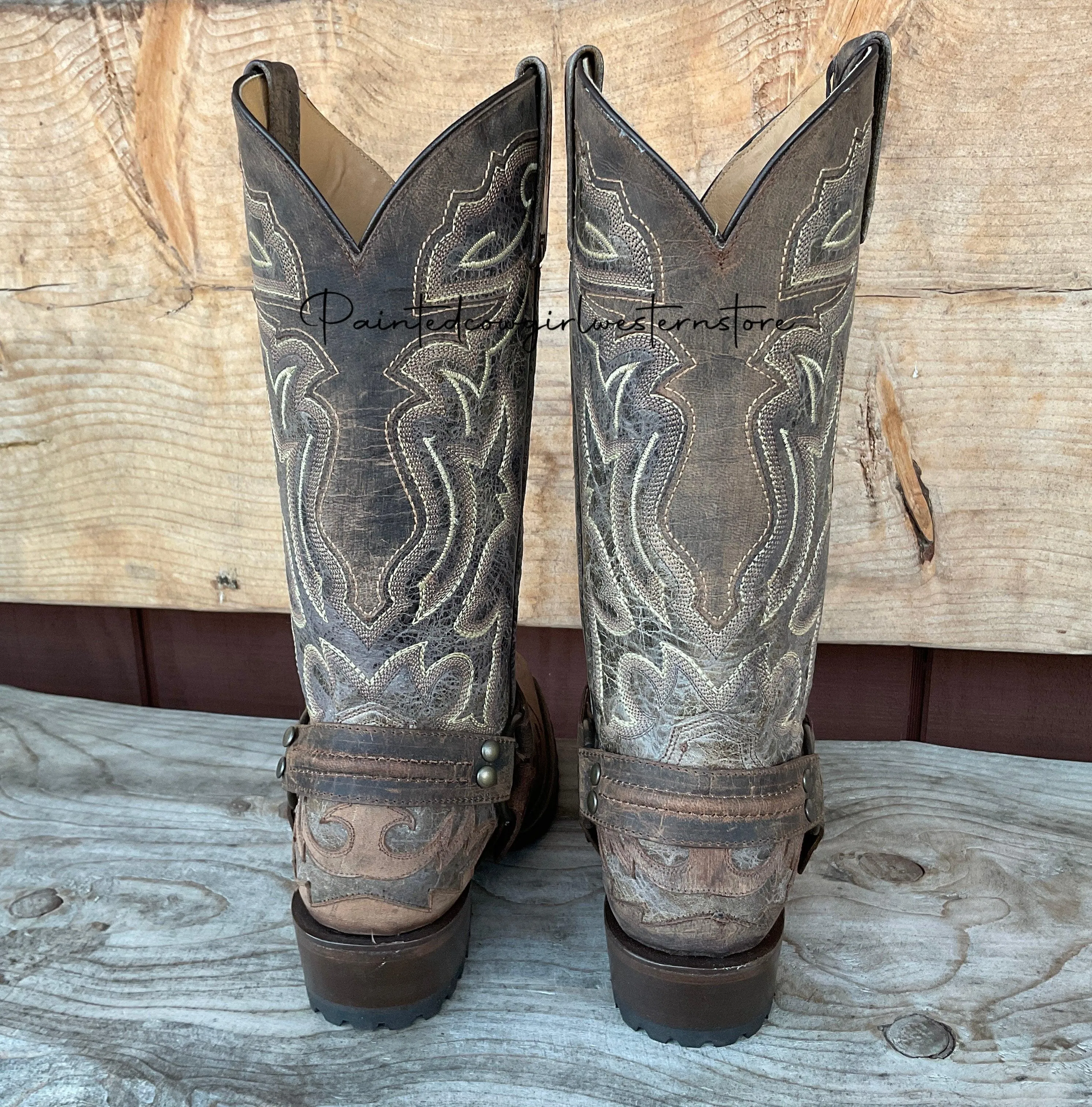 Stetson Men's Outlaw Lug Washed Brown Harness Biker Boots 6224-3808