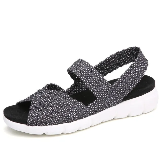 STQ 2019 women flat sandals shoes women woven wedge sandals