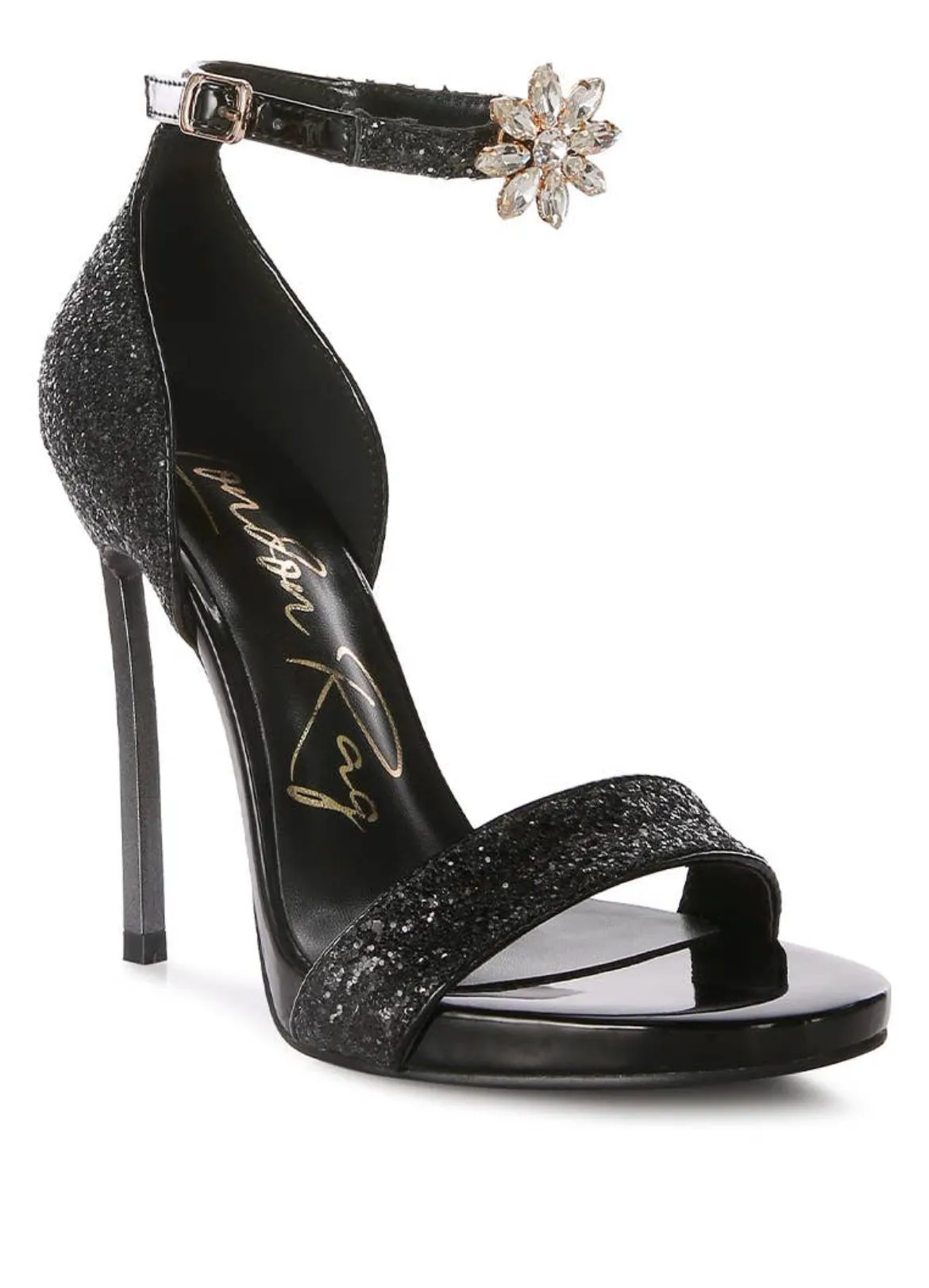 Straight Fire High Heeled Glitter Sandals | BLACK