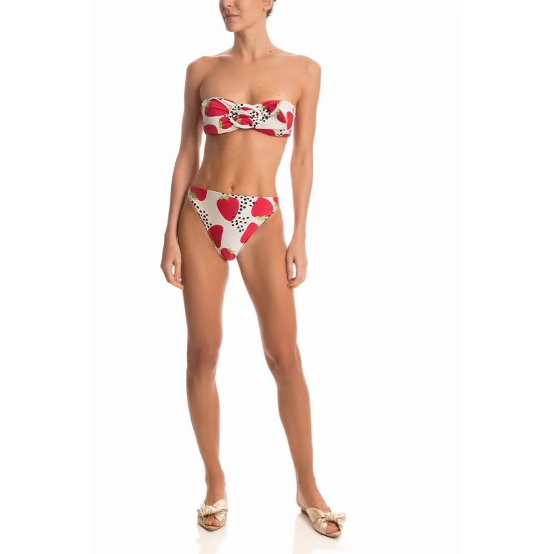 Strawberry High Leg Strapless Bikini With Buckle