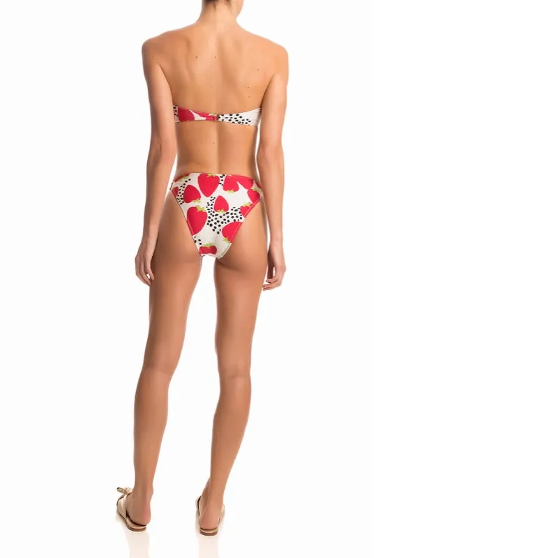 Strawberry High Leg Strapless Bikini With Buckle