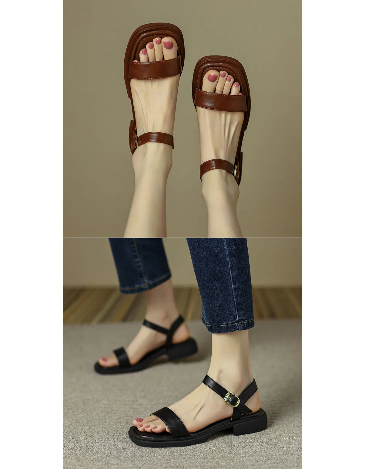 Summer Leather Flat Sandals Slingback 34-42