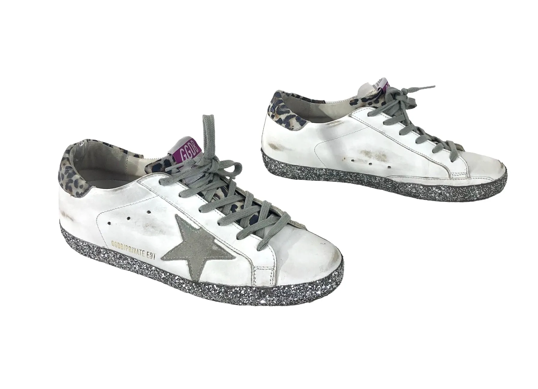 Super Star White Leather Glitter Trim Sneakers | Size 8.5 - 9