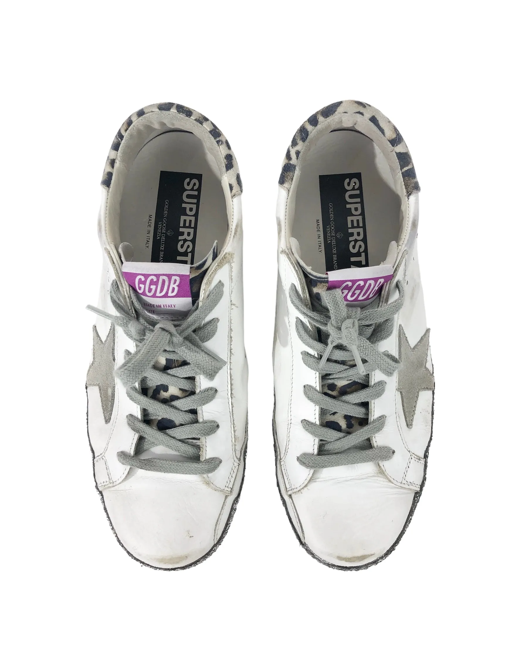 Super Star White Leather Glitter Trim Sneakers | Size 8.5 - 9