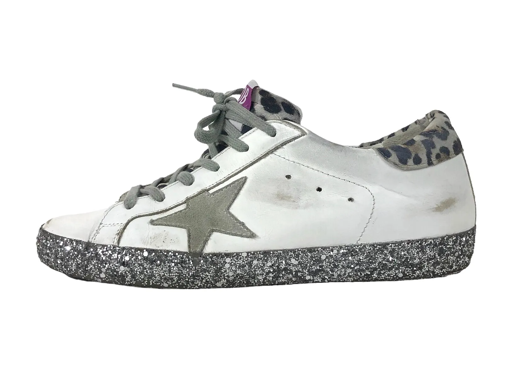 Super Star White Leather Glitter Trim Sneakers | Size 8.5 - 9