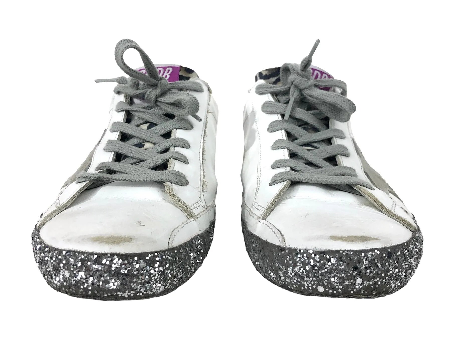 Super Star White Leather Glitter Trim Sneakers | Size 8.5 - 9