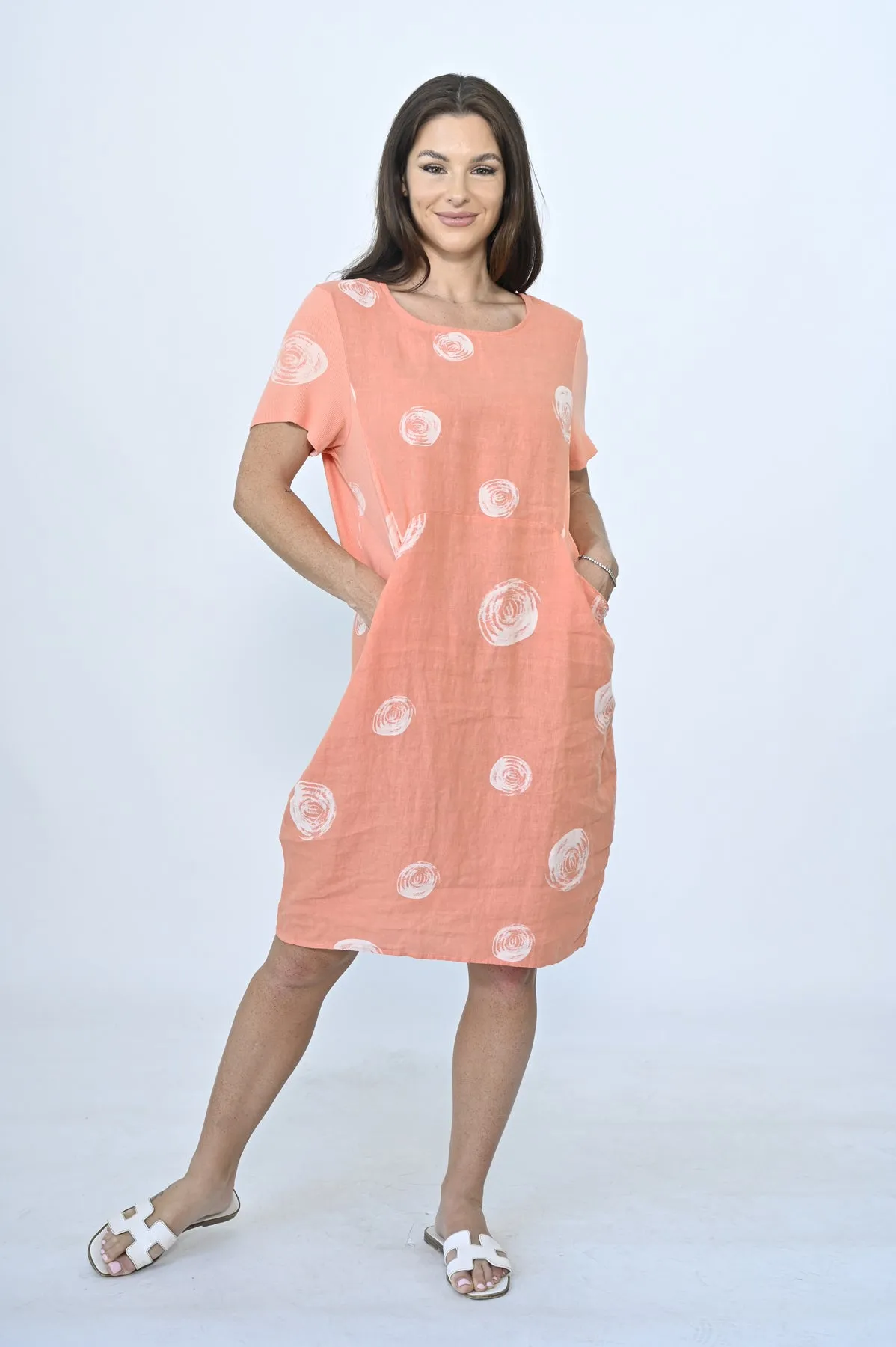 Swirl Print Dress Linen Orange