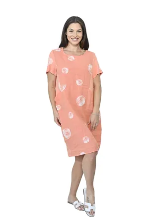 Swirl Print Dress Linen Orange