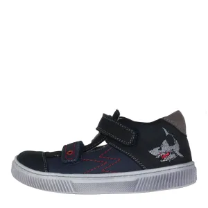 Szamos Kid Boy Sandals In Light And Navy Blue Color And Shark Pattern With Double Velcro Strap - Made In Europe