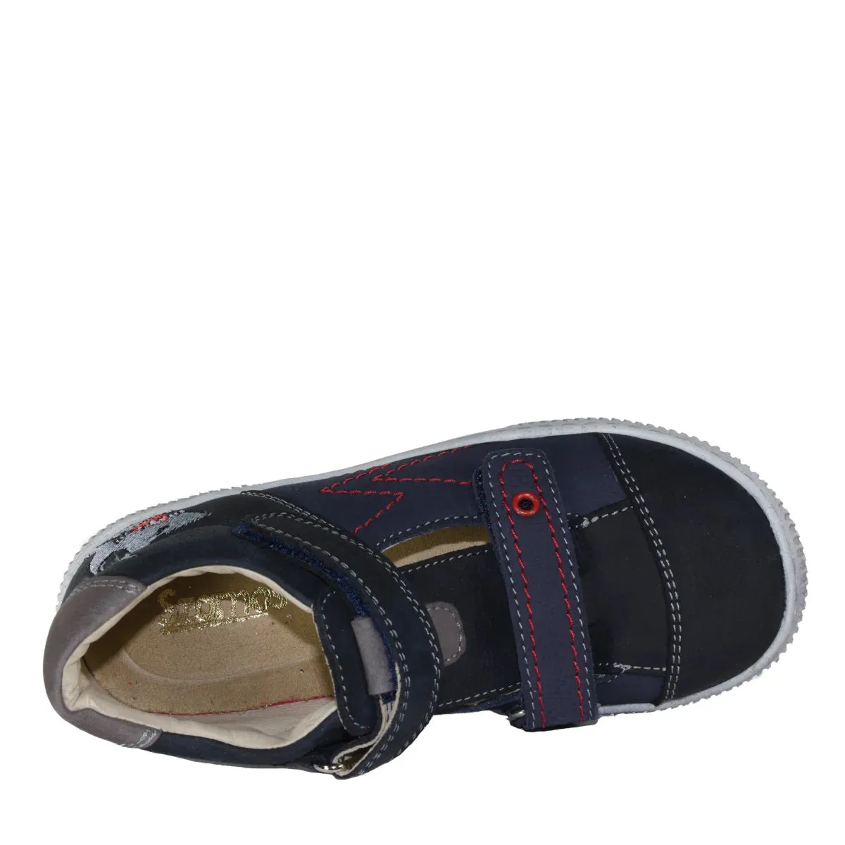 Szamos Kid Boy Sandals In Light And Navy Blue Color And Shark Pattern With Double Velcro Strap - Made In Europe