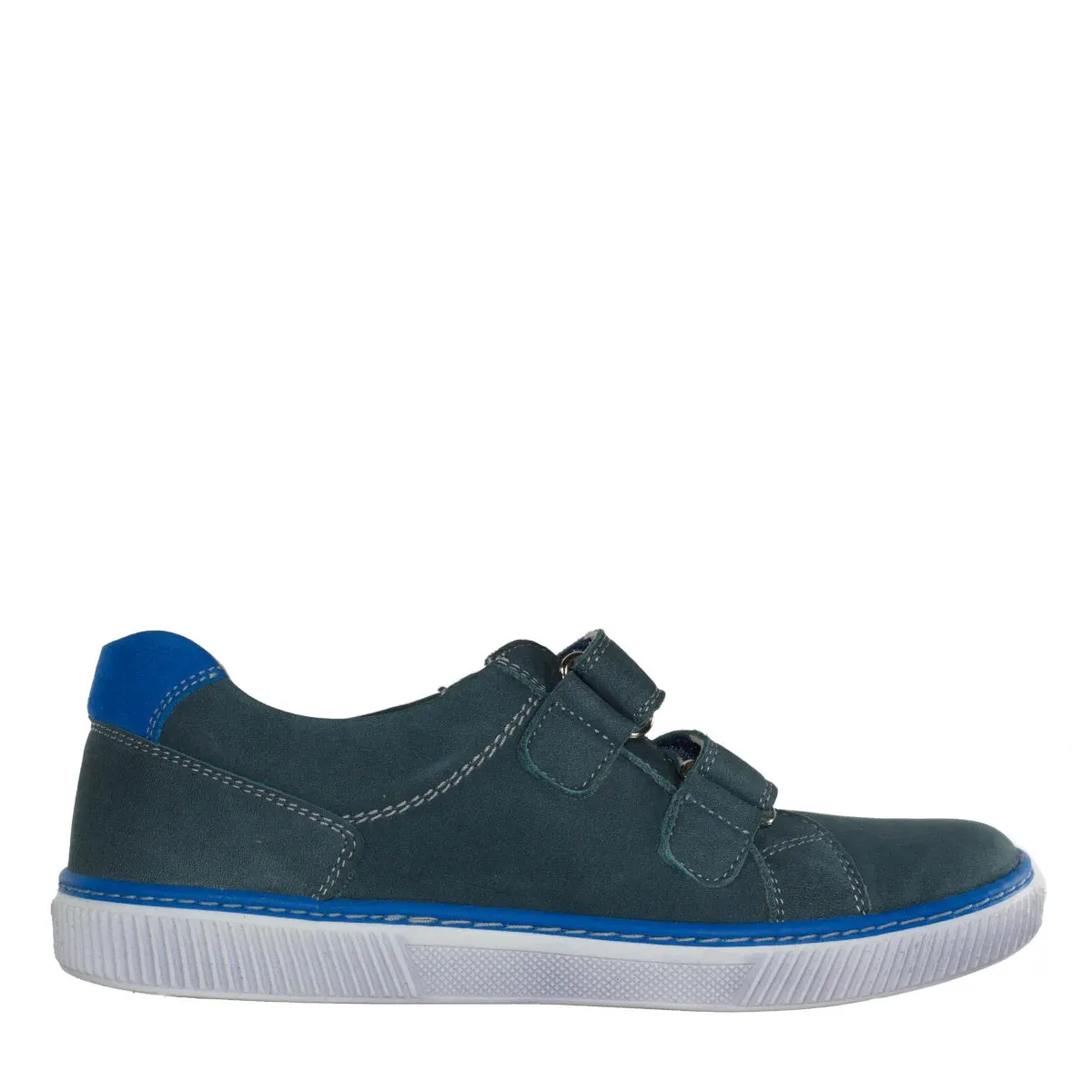 Szamos Kid Boy Sneakers In Dark Grey And Blue Color With Double Velcro Strap - Made In Europe