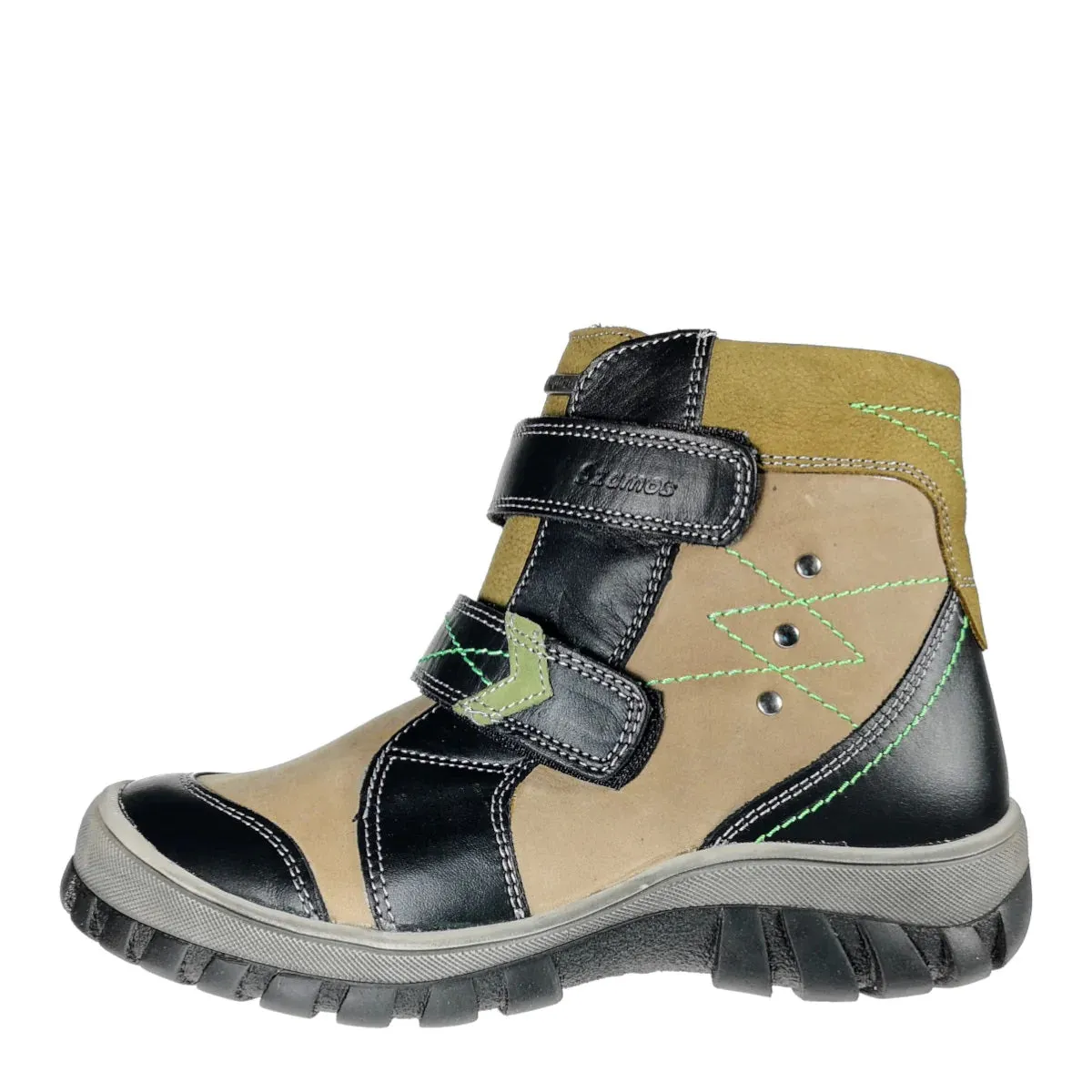 Szamos Kid Boy Winter Boots Khaki With Black Velcro Straps And Khaki Detail - Made In Europe