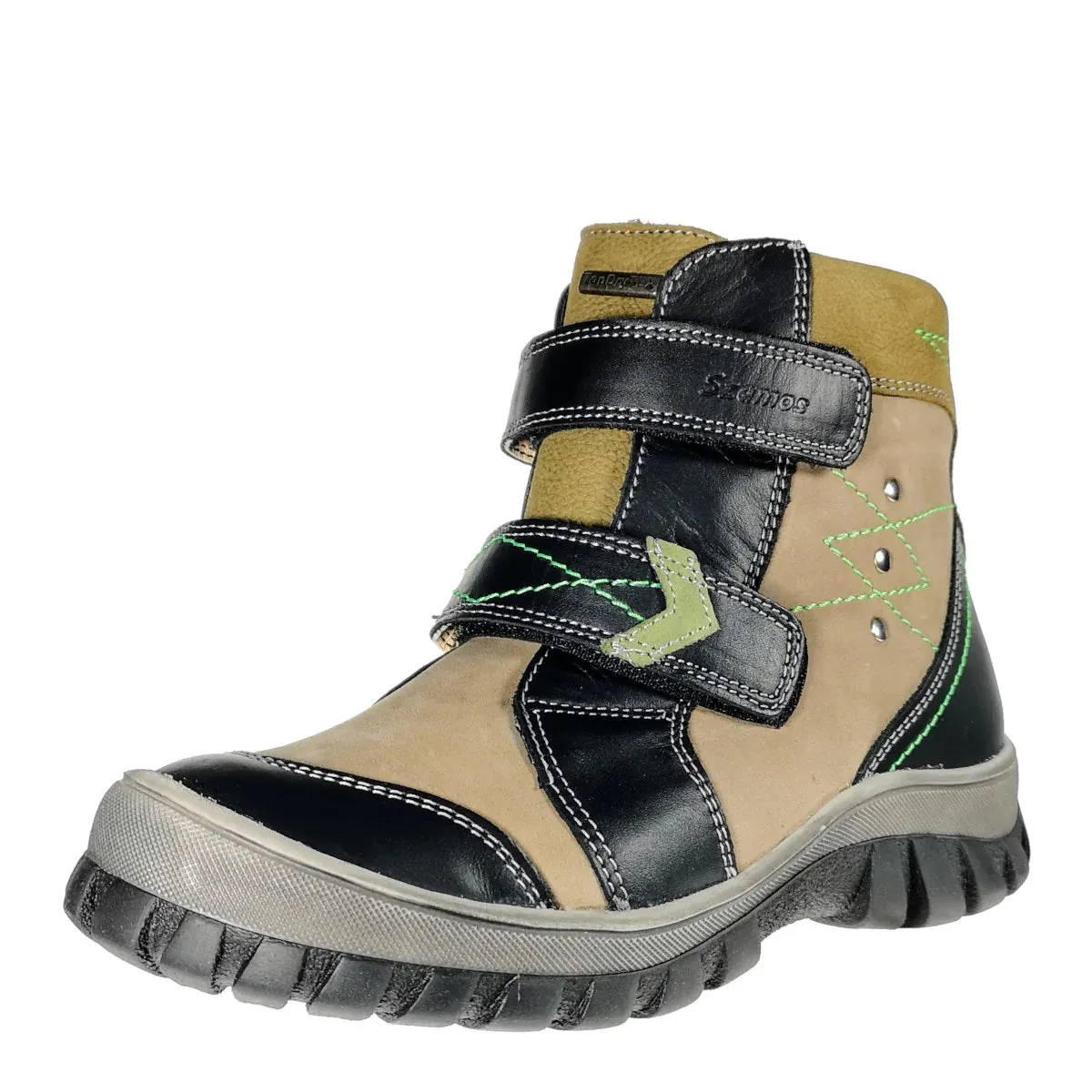 Szamos Kid Boy Winter Boots Khaki With Black Velcro Straps And Khaki Detail - Made In Europe