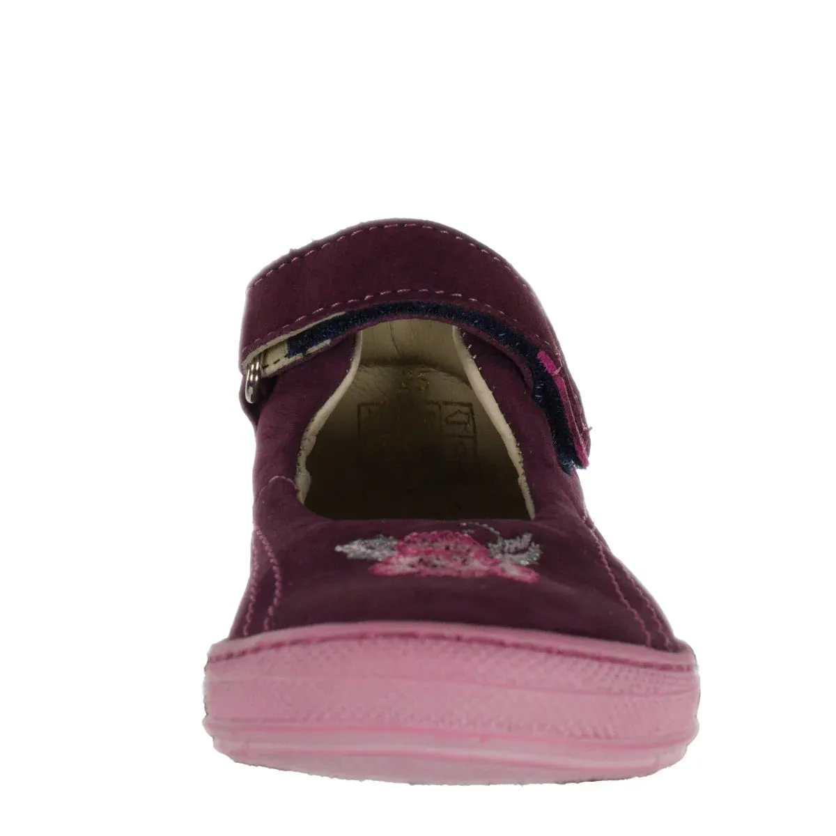 Szamos Kid Girl Dress Shoes In Burgundy Color And Pink Details With Velcro Strap - Made In Europe