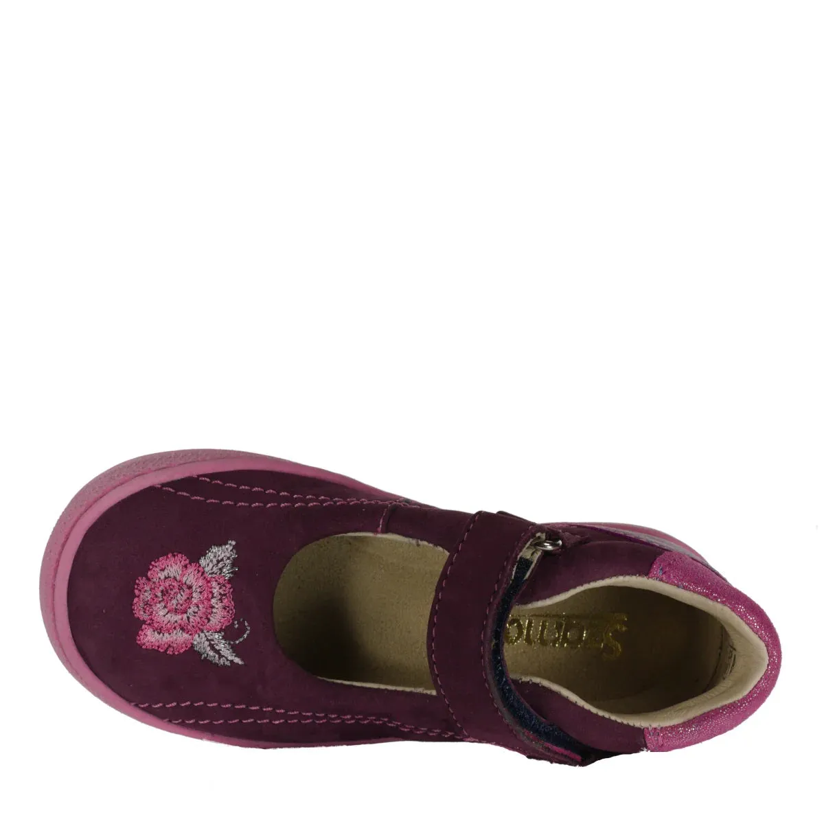 Szamos Kid Girl Dress Shoes In Burgundy Color And Pink Details With Velcro Strap - Made In Europe