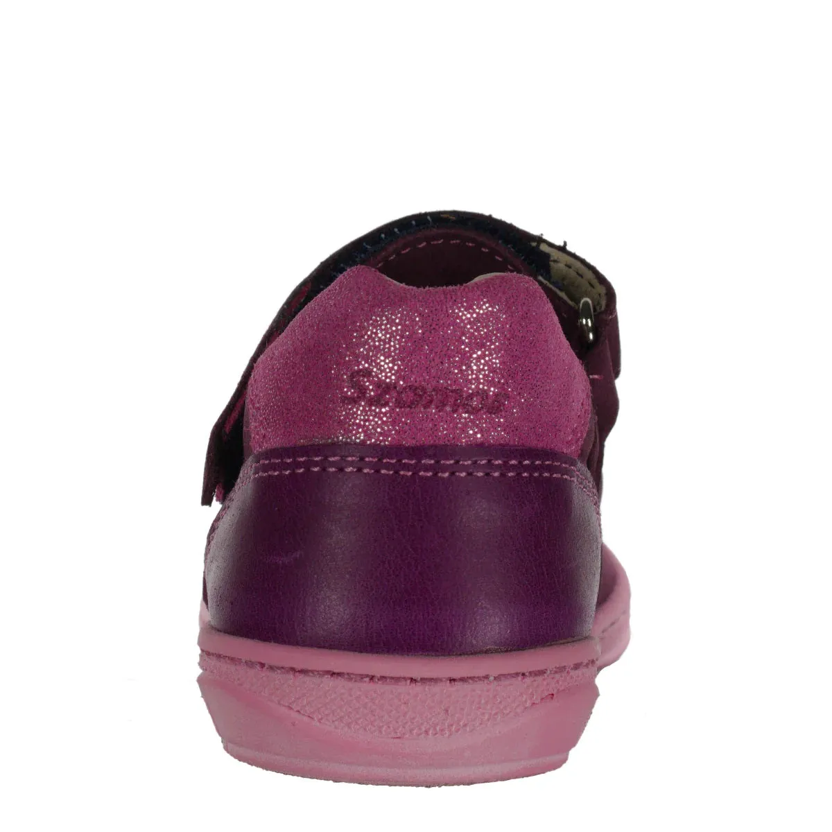 Szamos Kid Girl Dress Shoes In Burgundy Color And Pink Details With Velcro Strap - Made In Europe