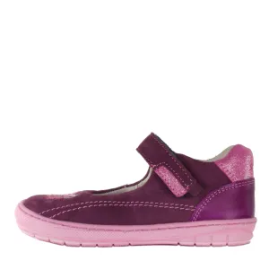 Szamos Kid Girl Dress Shoes In Burgundy Color And Pink Details With Velcro Strap - Made In Europe