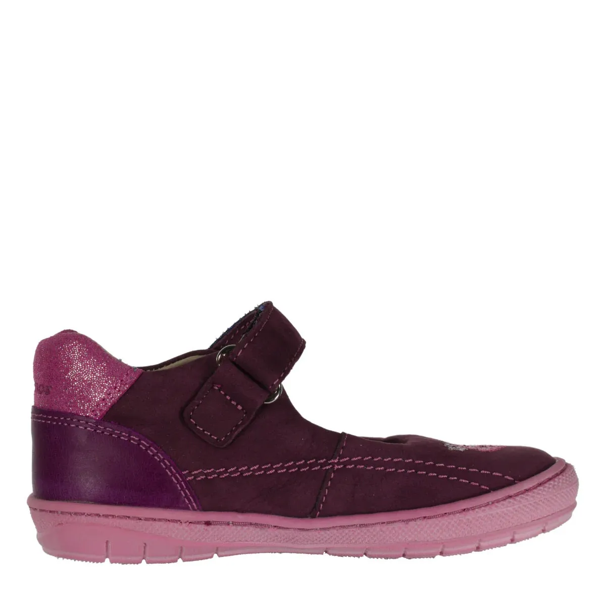 Szamos Kid Girl Dress Shoes In Burgundy Color And Pink Details With Velcro Strap - Made In Europe